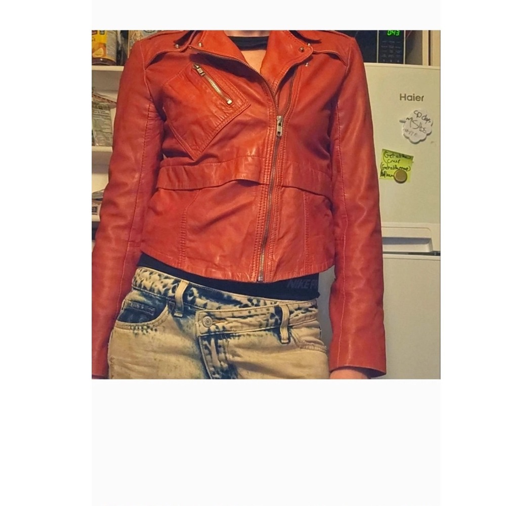 Maje Paris Burnt Orange Lamb Leather Moto Biker Jacket Asymmetrical Zip Size 38‎